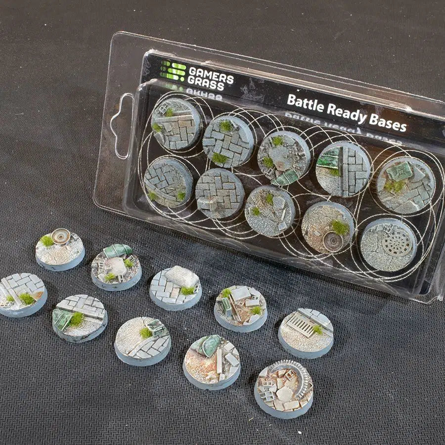 10x 25mm Urban Warfare Battle Ready Bases Gamers Grass