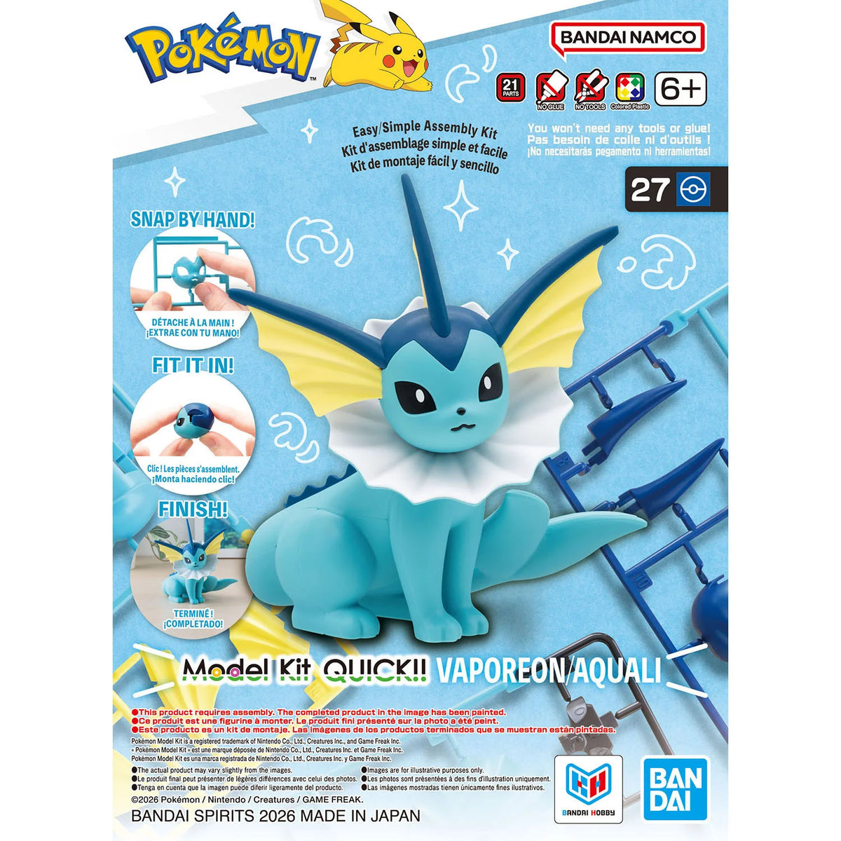 Bandai Pokemon Plamo Collection Quick!! 27 Vaporeon Model Kit