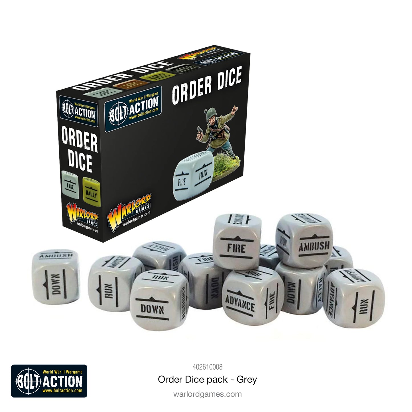 Bolt Action Orders Dice-Grey