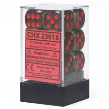 Chessex 16mm Smoke & Red 12ct Translucent