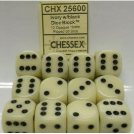Chessex Ivory & Black Dice 12ct Opaque