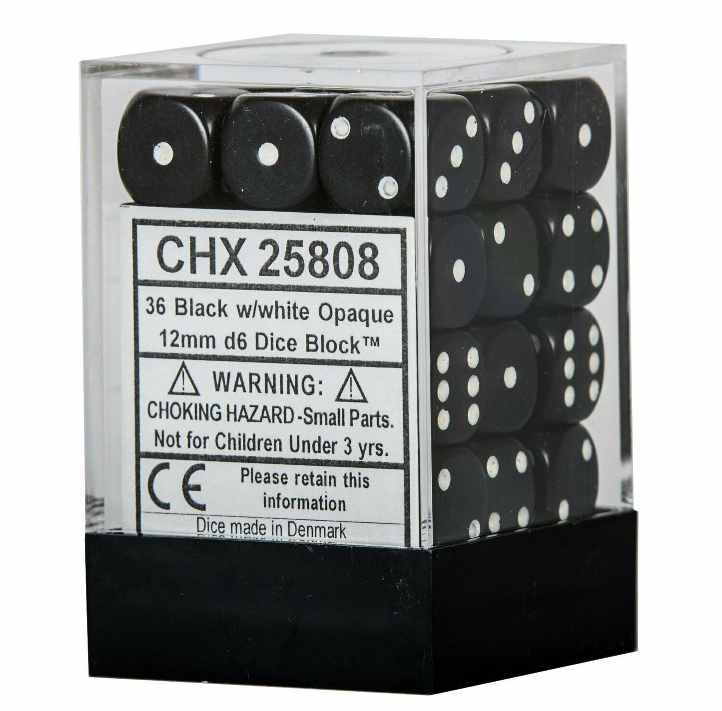 Chessex 12 mm Opaque Black & White 36ct