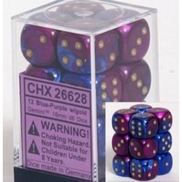 Chessex 16mm Blue Purple & Gold 12ct Gemini