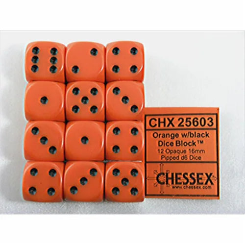 Chessex 16mm Orange/Black 12ct