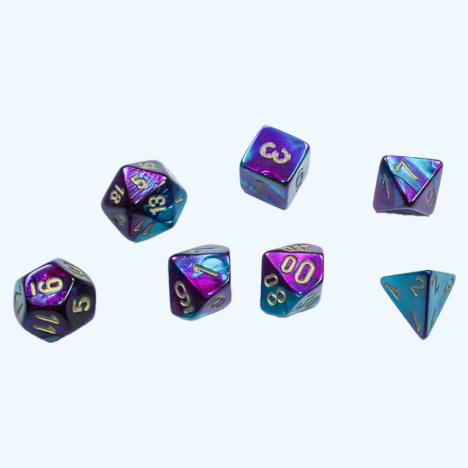 Chessex D&D Mini Hedral Dice Purple Teal & Gold Gemini