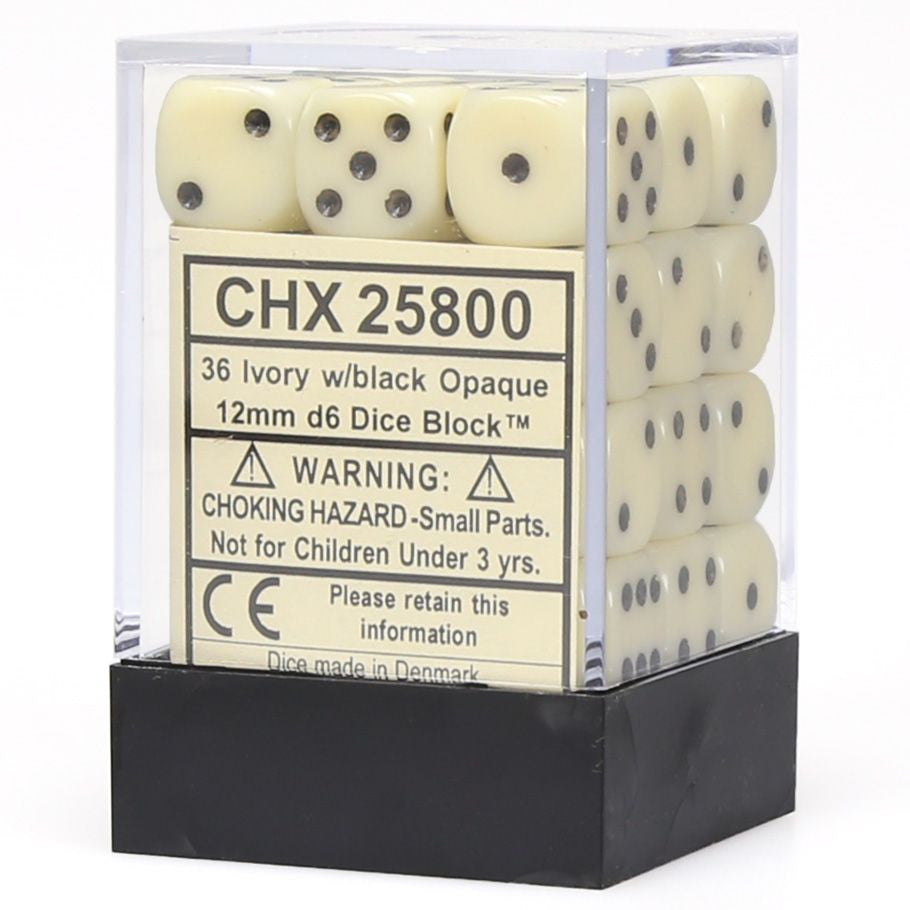 Chessex 12 mm Opaque Ivory & Black 36ct