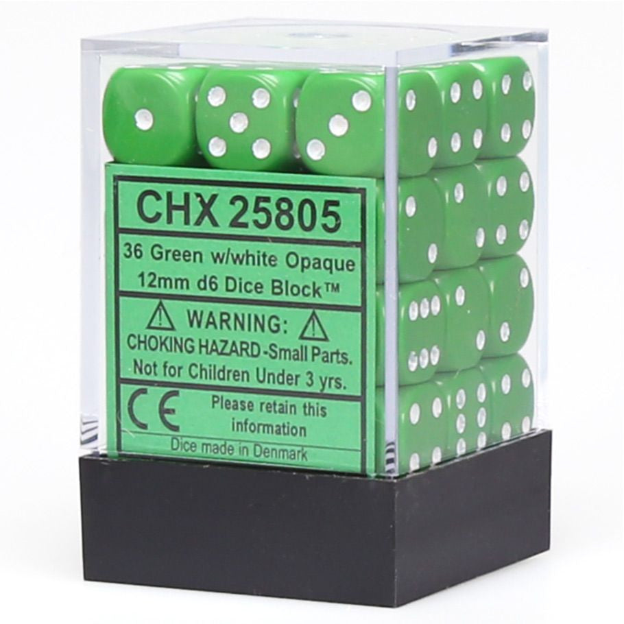 Chessex 12 mm Opaque Green & White 36ct