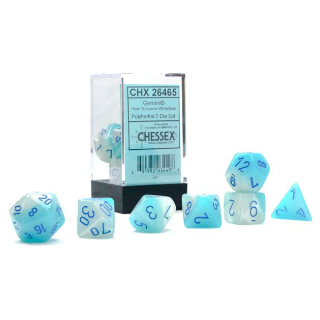 Chessex D&D Dice Gemini Pearl Turquoise White & Blue