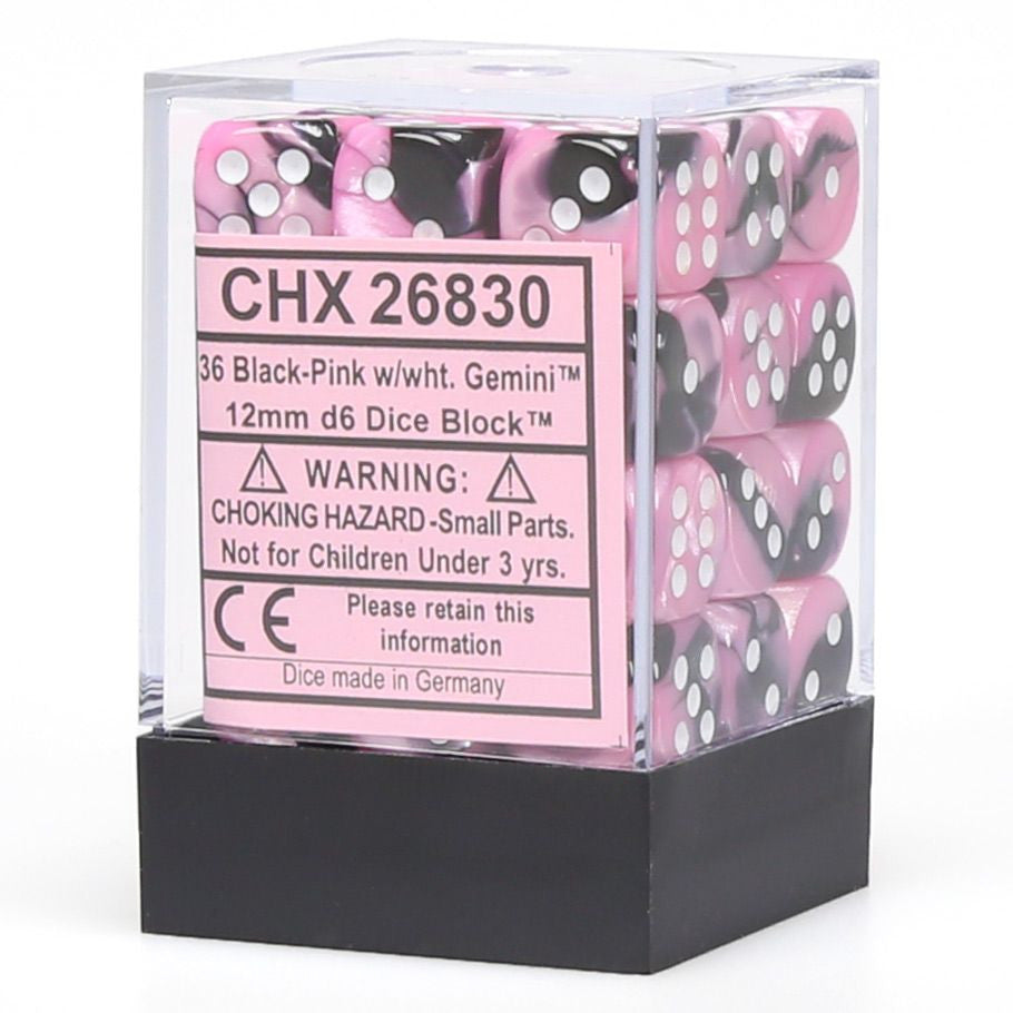 Chessex 12 mm Black Pink & White 36ct Gemini