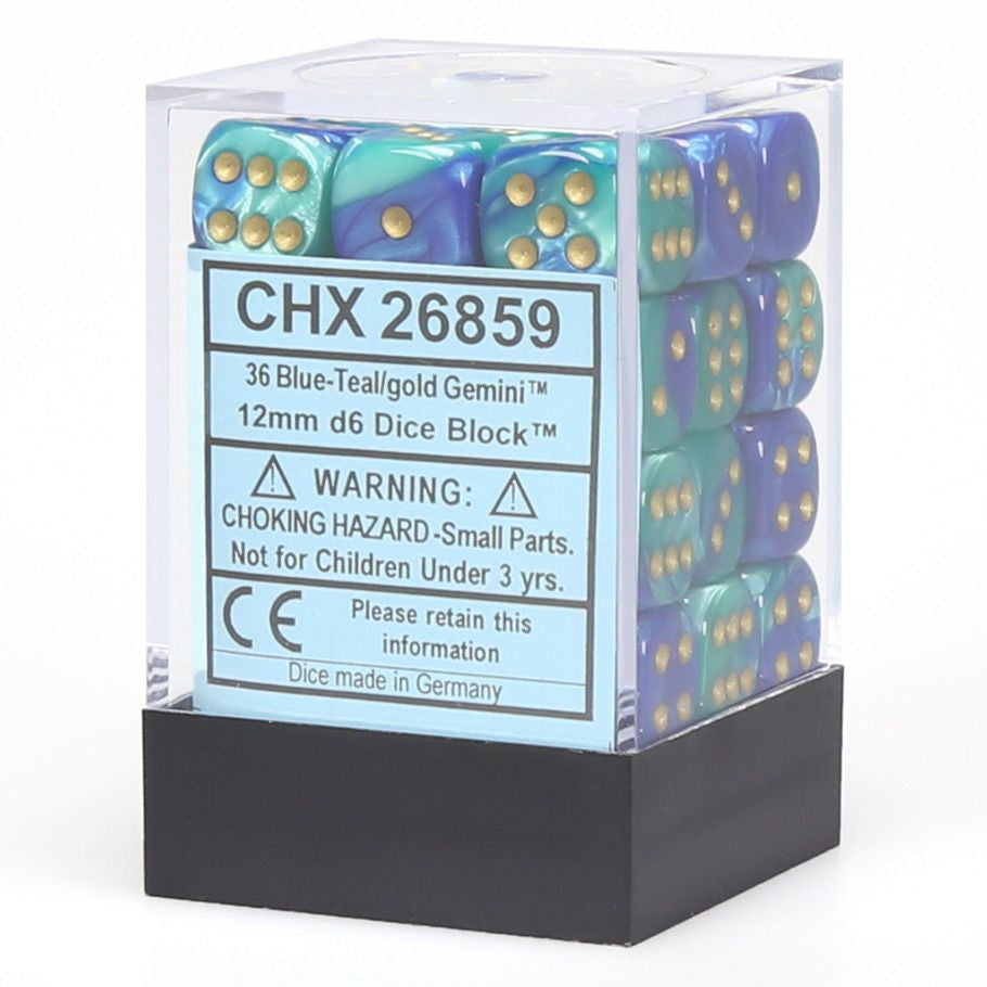 Chessex 12 mm Blue Teal & Gold 36ct Gemini