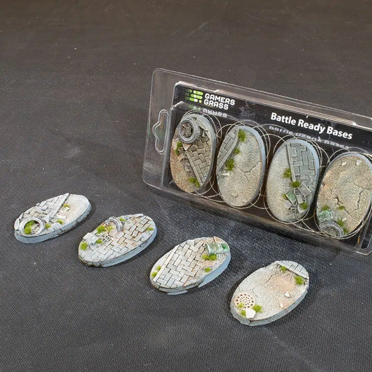 4x 60mm Oval Urban Warfare Battle Ready Bases Gamers Grass
