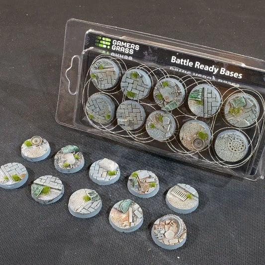 10x 25mm Urban Warfare Battle Ready Bases Gamers Grass