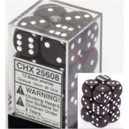 Chessex Black & White Dice 12ct Opaque