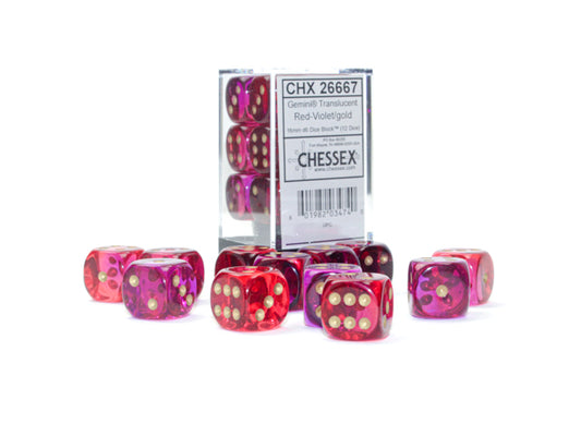 Chessex 16mm Red Violet & Gold 12ct Gemini Translucent