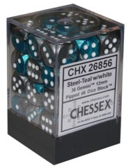 Chessex 12 mm Steel Teal & White 36ct Gemini