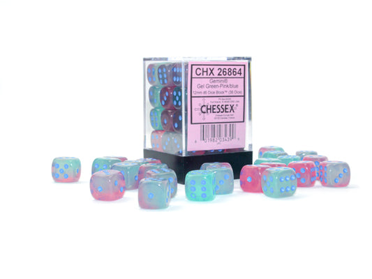 Chessex 12 mm Gel Green Pink & Blue 36ct Gemini