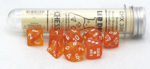Chessex D&D Dice Luminary Effect Blood Orange White Borealis