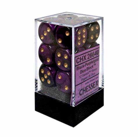 Chessex 16mm Black Purple Gold 12ct Gemini