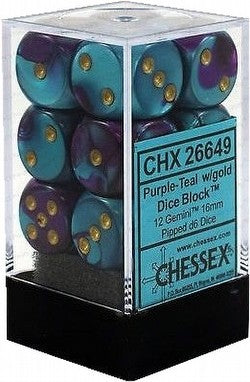 Chessex 16mm Purple Teal & Gold 12ct Gemini
