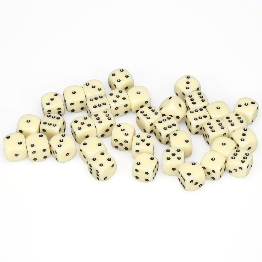 Chessex 12 mm Opaque Ivory & Black 36ct