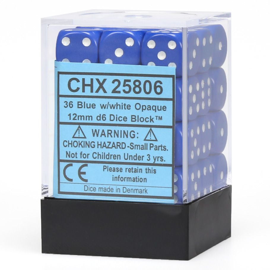 Chessex 12 mm Opaque Blue & White 36ct
