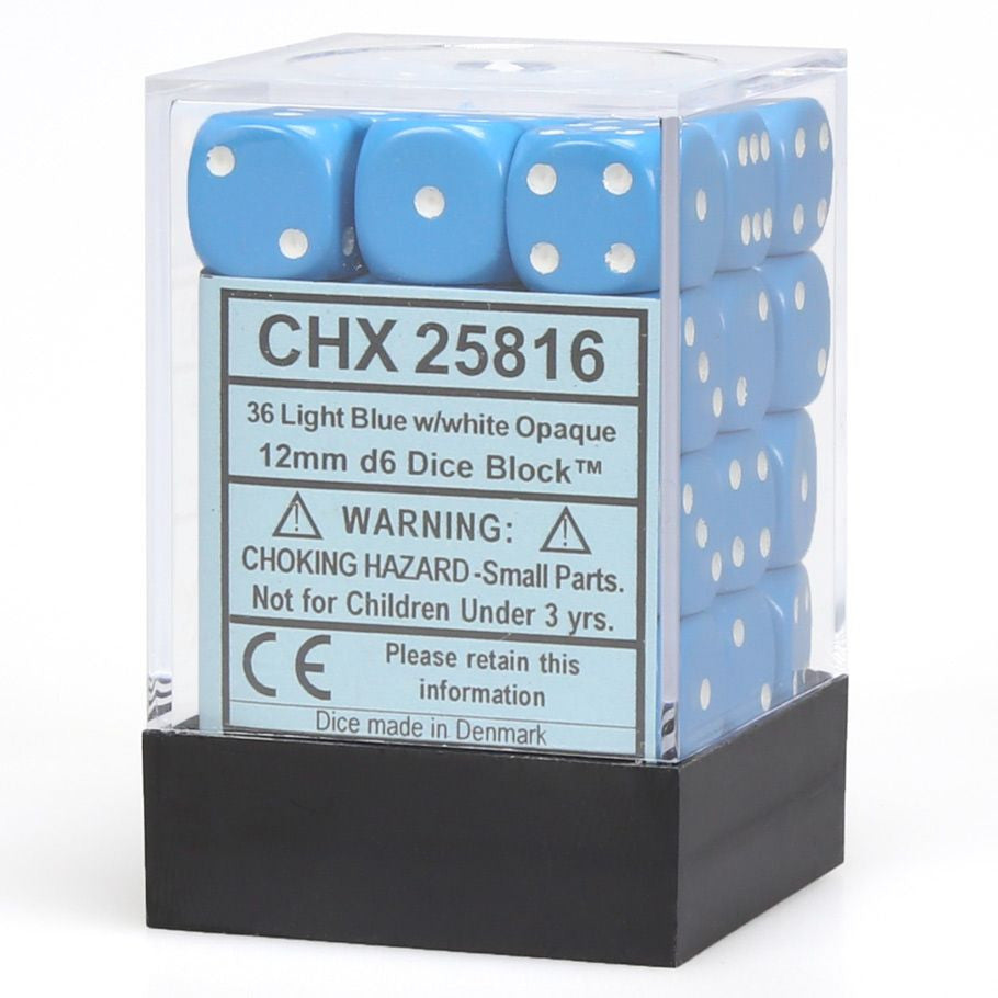 Chessex 12 mm Opaque Light Blue & White 36ct