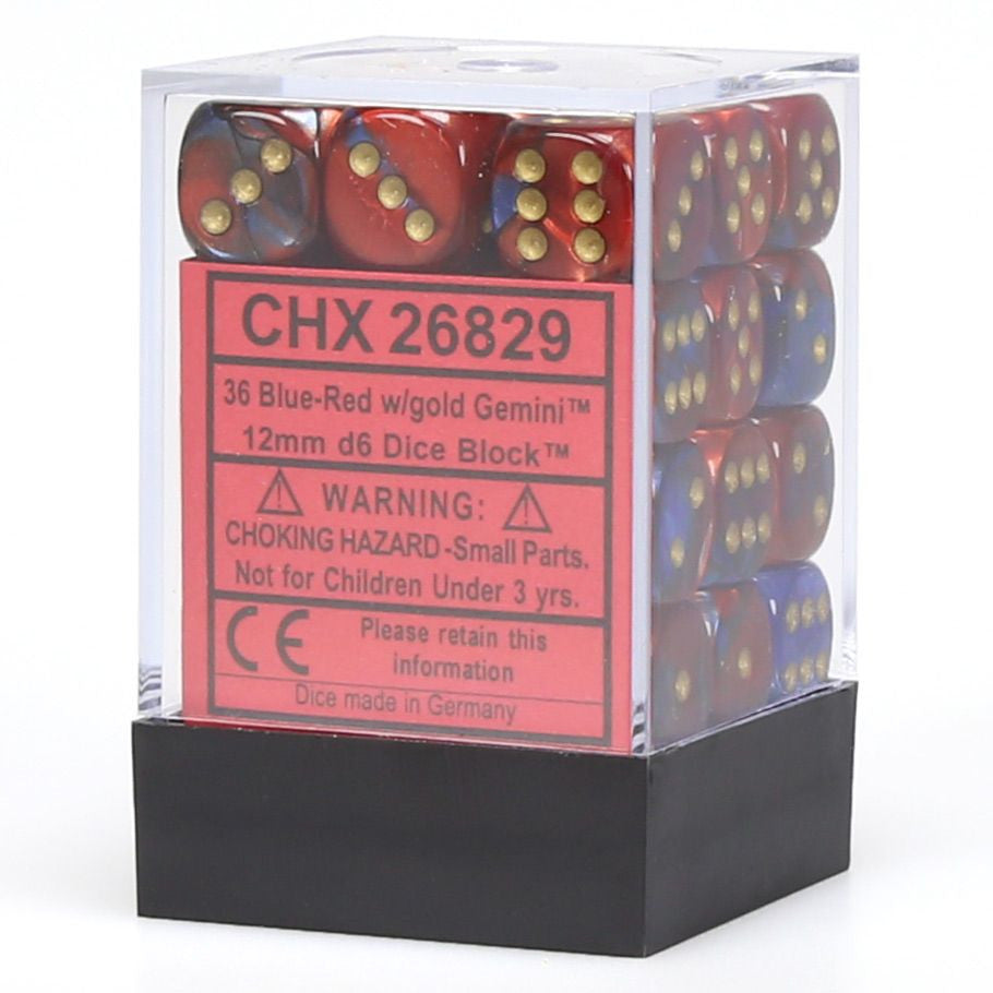 Chessex 12 mm Blue Red & Gold 36ct Gemini