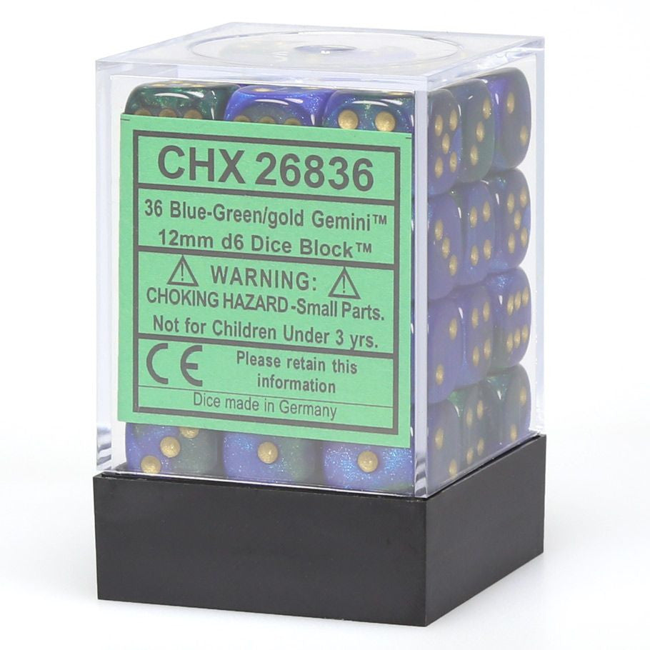 Chessex 12 mm Blue Green & Gold 36ct Gemini