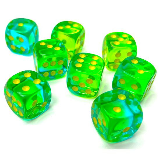 Chessex 12 mm Translucent Green Yellow & Teal 36ct Gemini