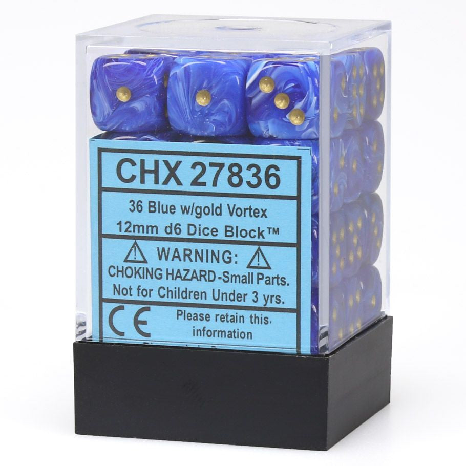 Chessex 12 mm Blue & Gold 36 ct Vortex