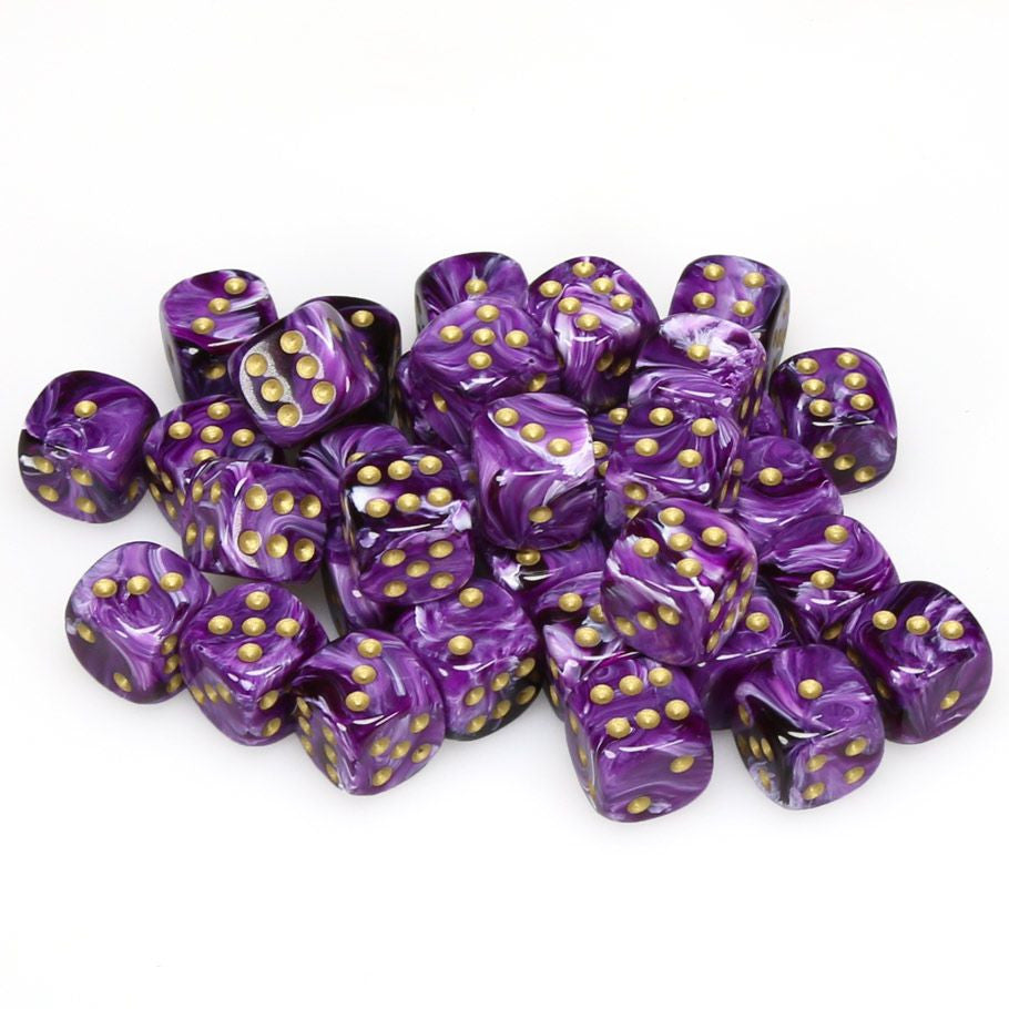 Chessex 12 mm Vortex Purple & Gold 36ct