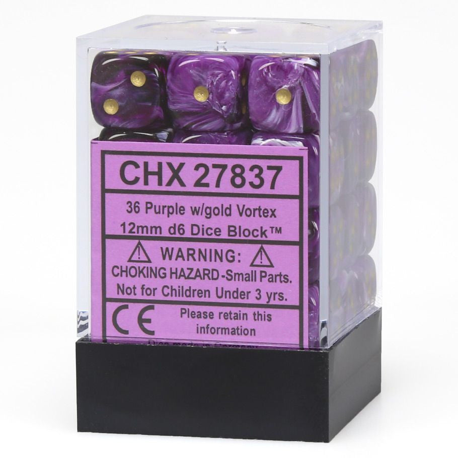 Chessex 12 mm Vortex Purple & Gold 36ct