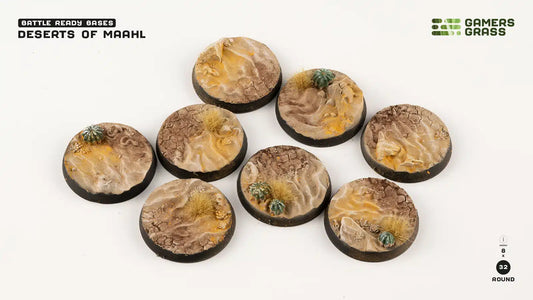 8x 32mm Deserts of Maahl Battle Ready Bases Gamers Grass