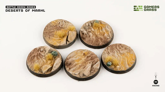 5x 40mm Deserts of Maahl Battle Ready Bases Gamers Grass